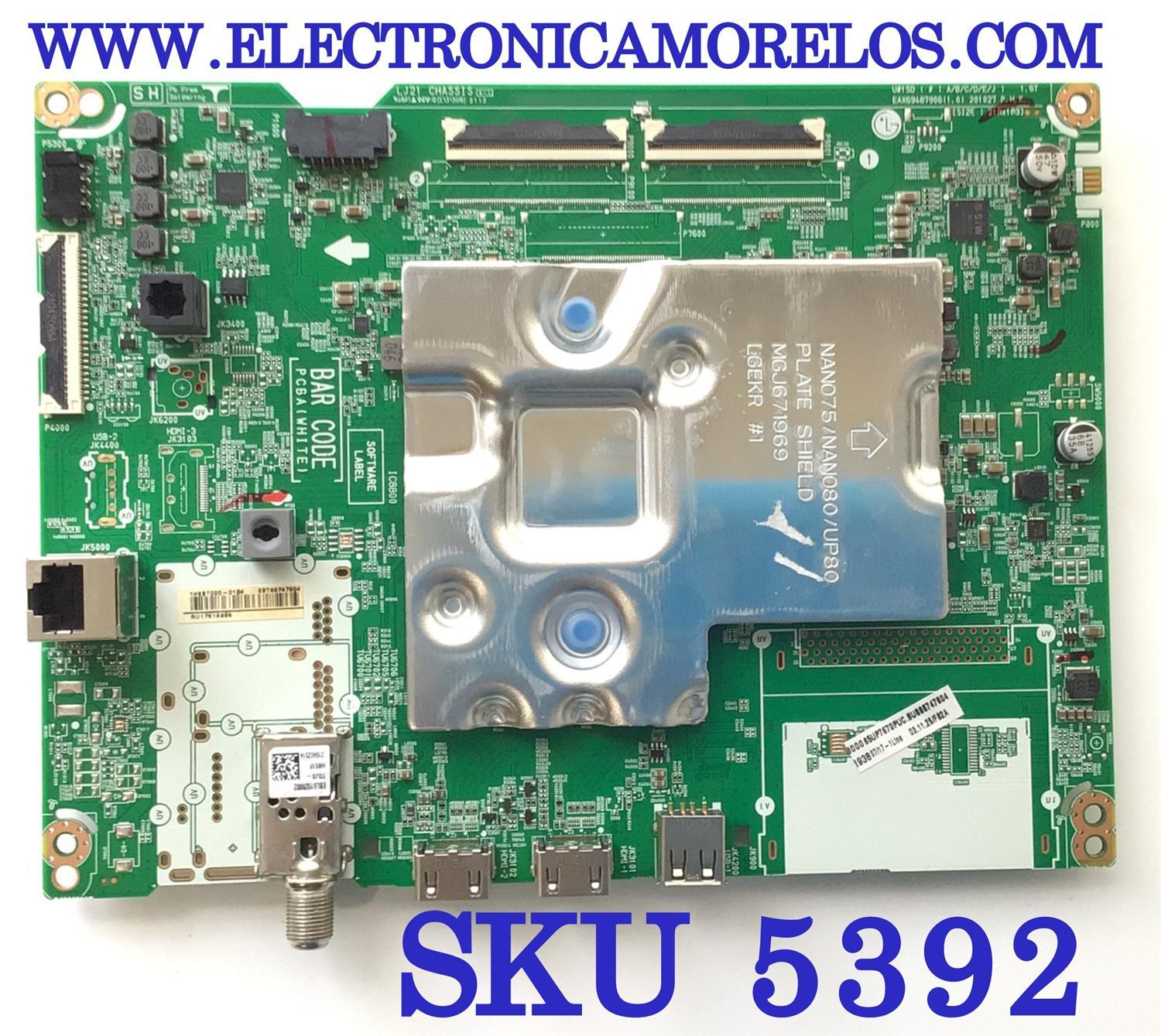 MAIN PARA TV LG 4K UHD SMART TV / NUMERO DE PARTE EBT66747604 / EAX69487906 / 66747604 / EAX69487906(1.0) / PANEL NC650TQG-AAKH3 / DISPLAY LC650EQC (SP)(A1) / MODELO 65UP7670PUC / 65UP7670PUC.BUSYLKR